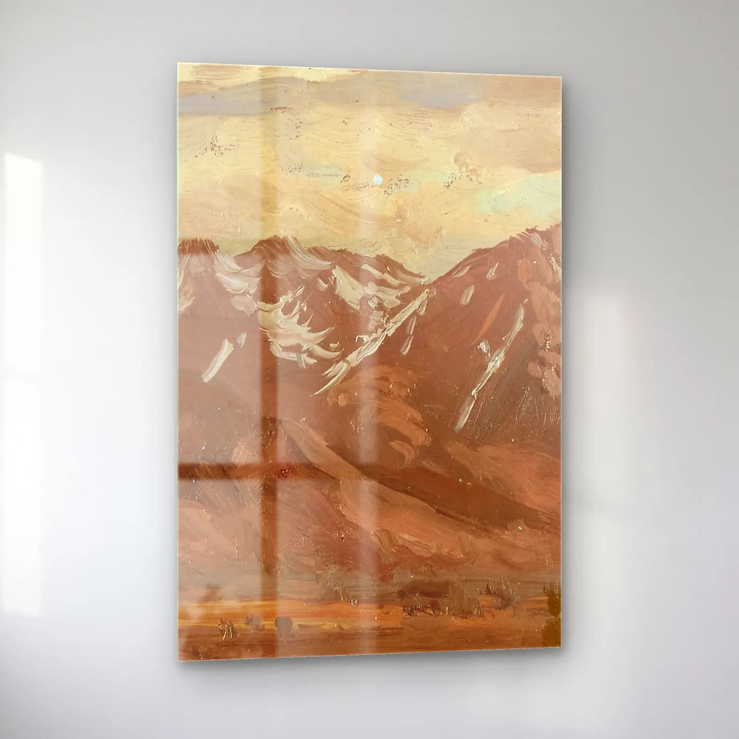 Albert Bierstadt – Montana Landscape – Bej Tonlar cam tablo — sol açıdan görünüm