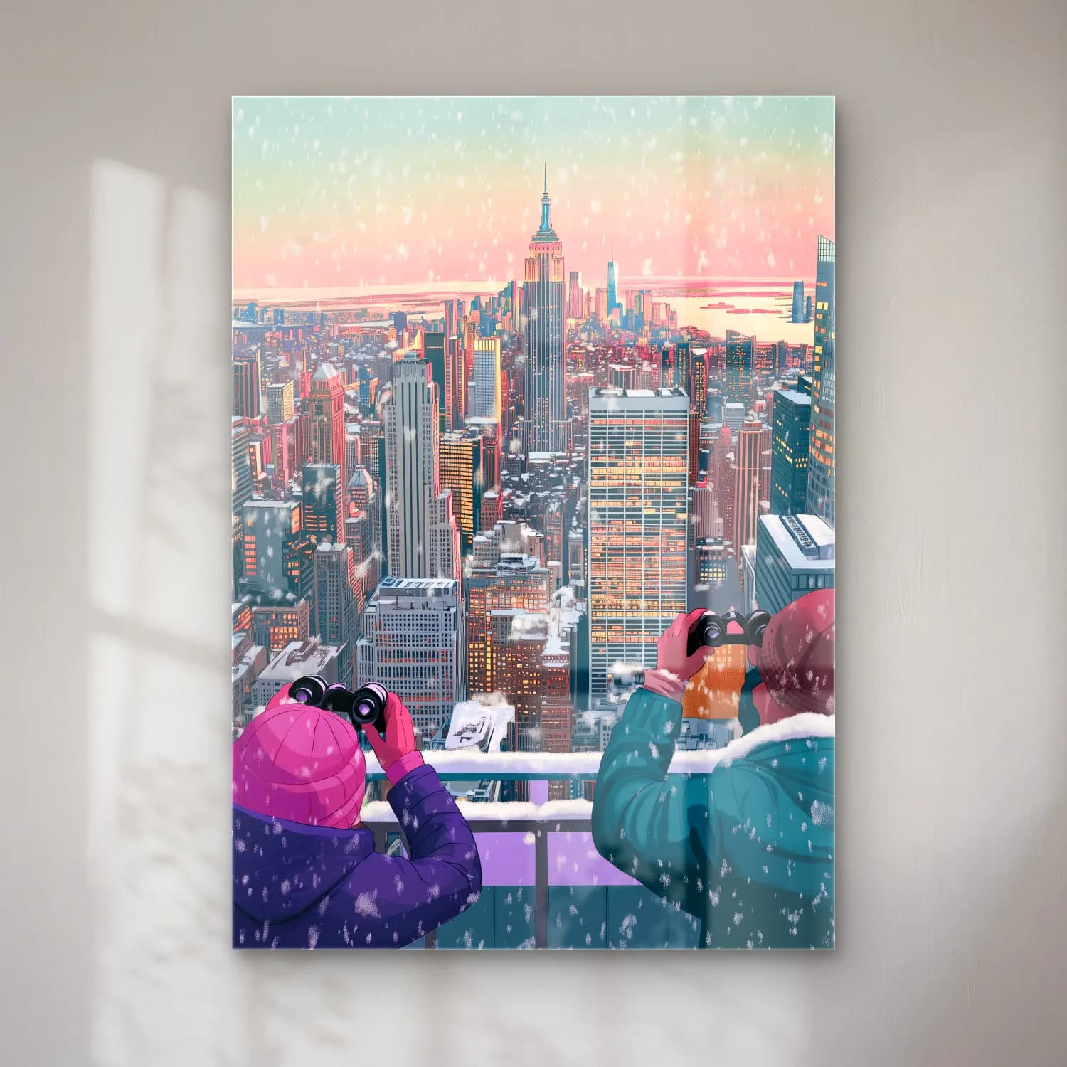 Sevimli İllüstrasyon New York Silüeti – Pembe Tonlar cam tablo — Sevimli İllüstrasyon New York Silüeti – Pembe Tonlar — sevimli i̇llüstrasyon new york silüeti
