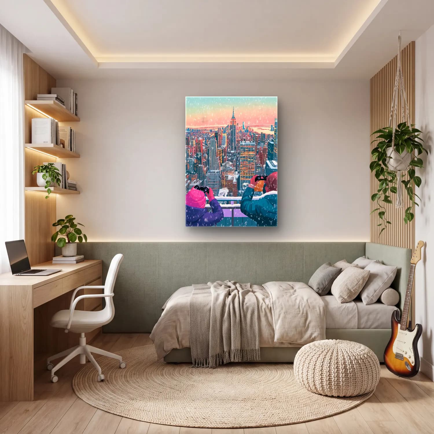 Sevimli İllüstrasyon New York Silüeti – Pembe Tonlar cam tablo — genç odasında