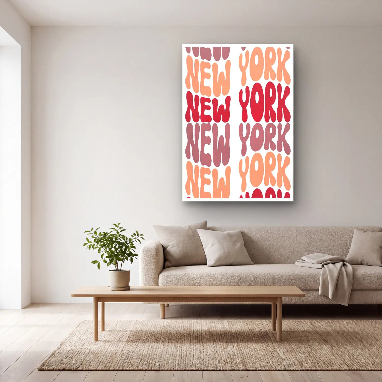 Retro New York Silüeti cam tablo — açık renk salonda