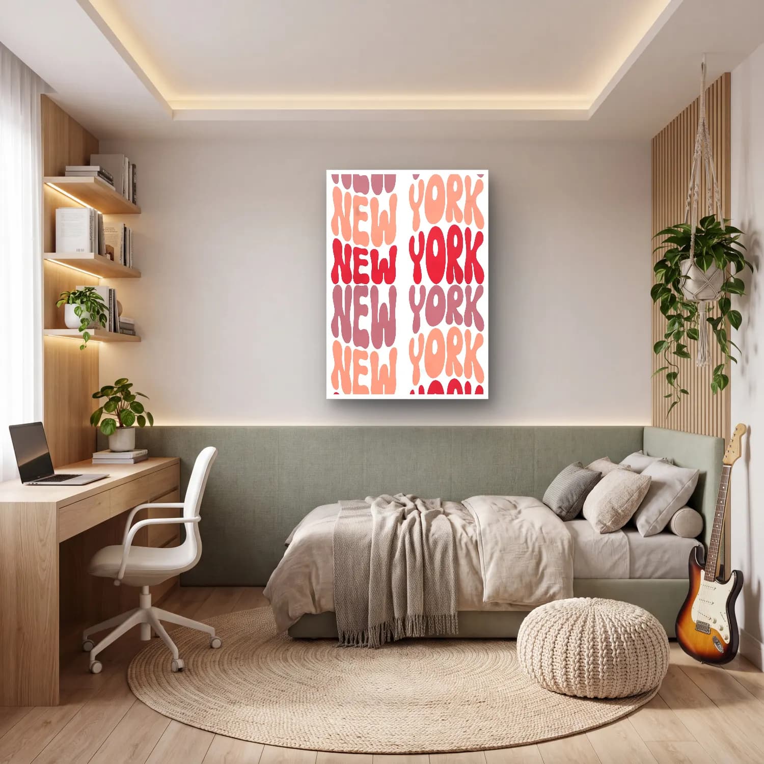 Retro New York Silüeti cam tablo — genç odasında