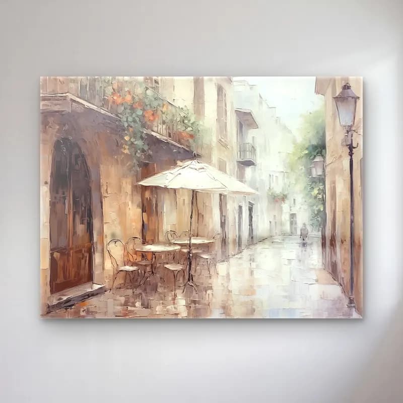 Yağlı Boya Kafeli Avrupa Sokağı No. 2 cam tablo — Yağlı Boya Kafeli Avrupa Sokağı No. 2 — yağlı boya kafeli avrupa sokağı