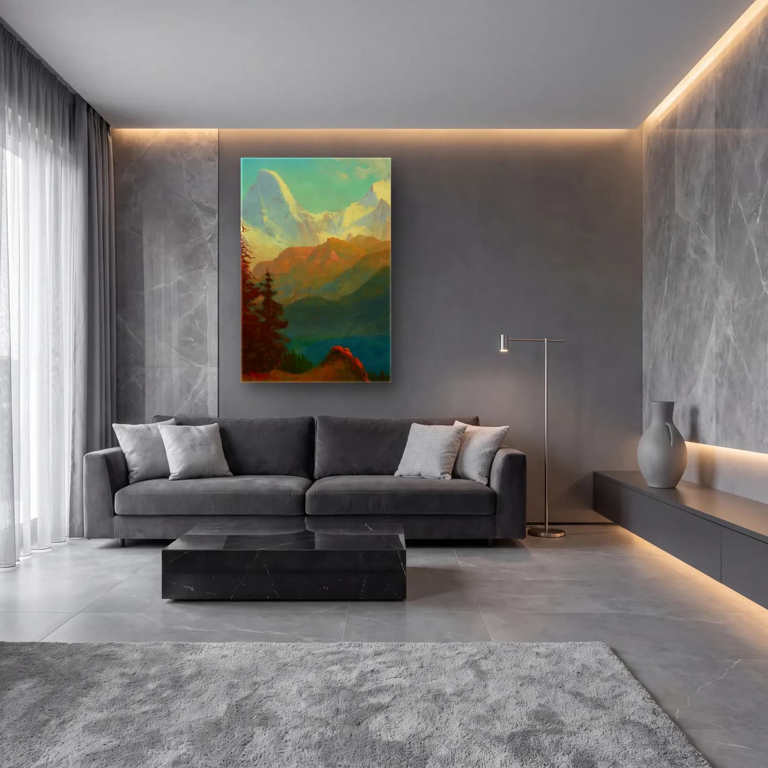 Albert Bierstadt – Splendor – Turkuaz Tonlar cam tablo — lüks salon duvarında