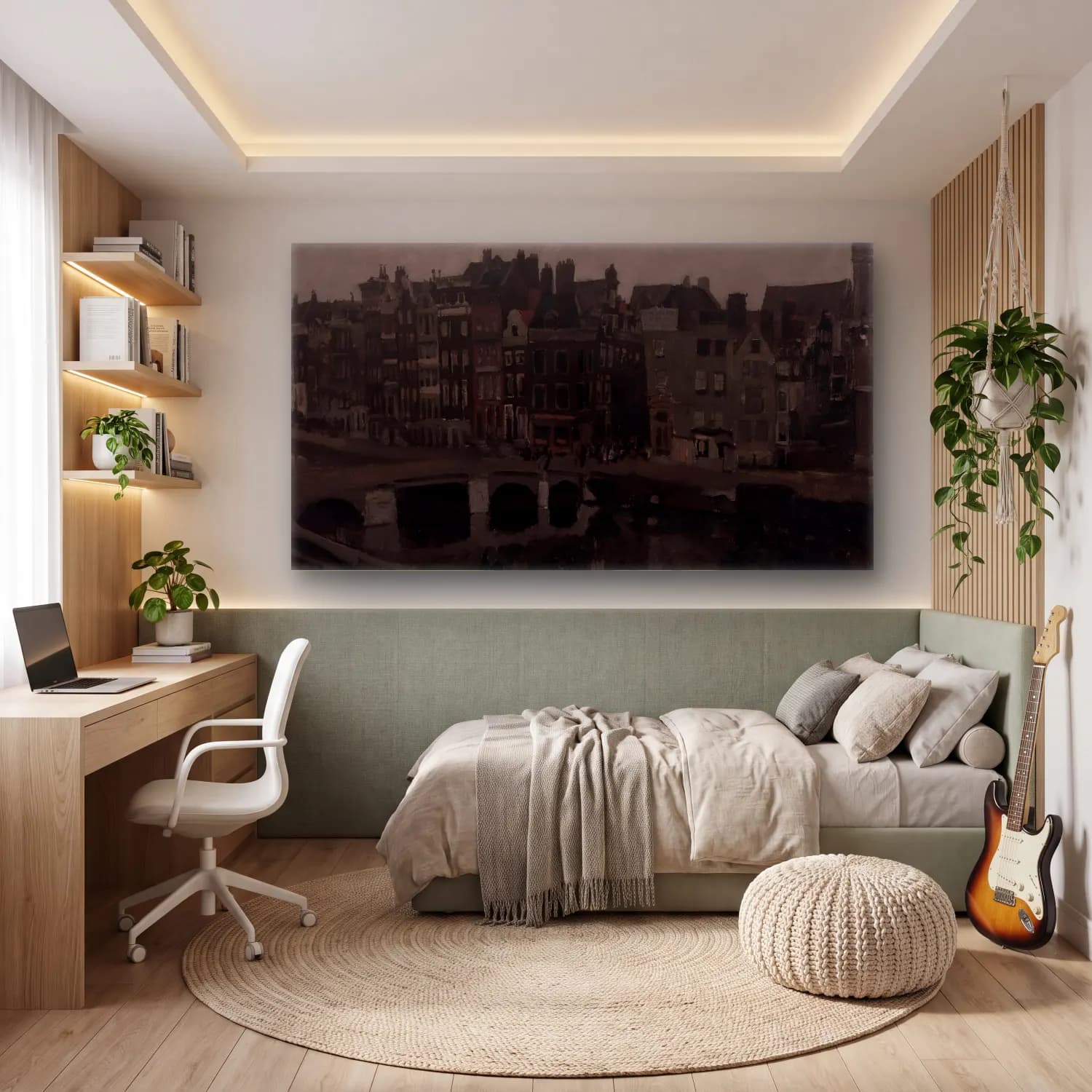 Yağlı Boya Gece Şehir No. 5 cam tablo — genç odasında