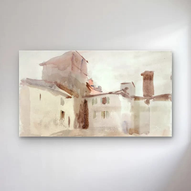 Suluboya Yunan Adası – Bej Tonlar cam tablo — Suluboya Yunan Adası – Bej Tonlar — suluboya yunan adası