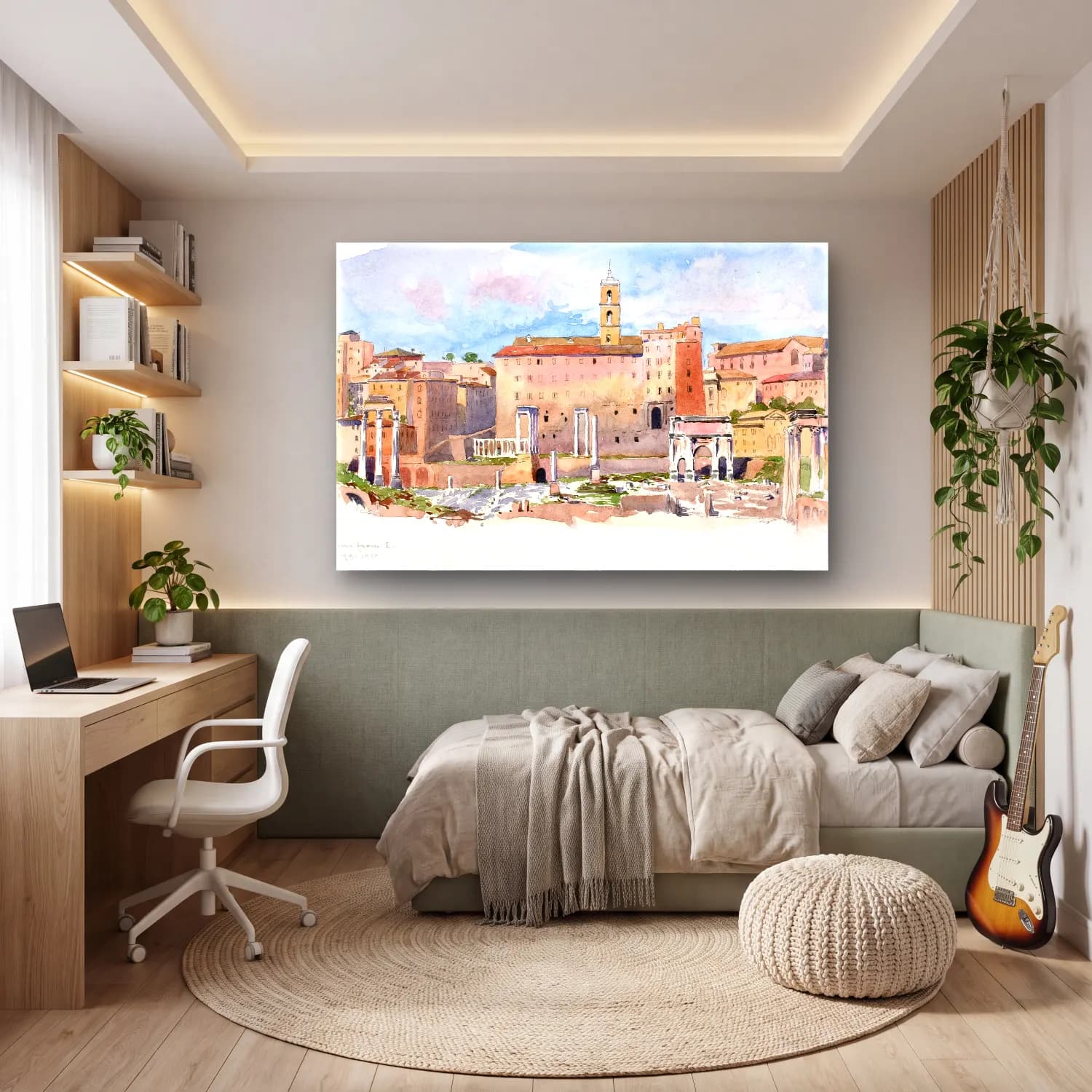 Suluboya Roma – Pembe Tonlar cam tablo — genç odasında
