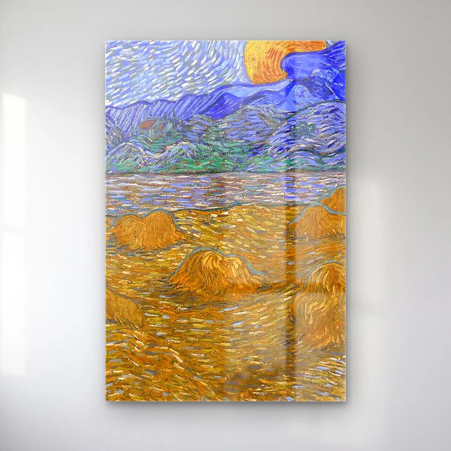 Vincent van Gogh – Landscape with Wheat Sheaves and Rising Moon cam tablo — Vincent van Gogh – Landscape with Wheat Sheaves and Rising Moon — empresyonist buğday tarlası