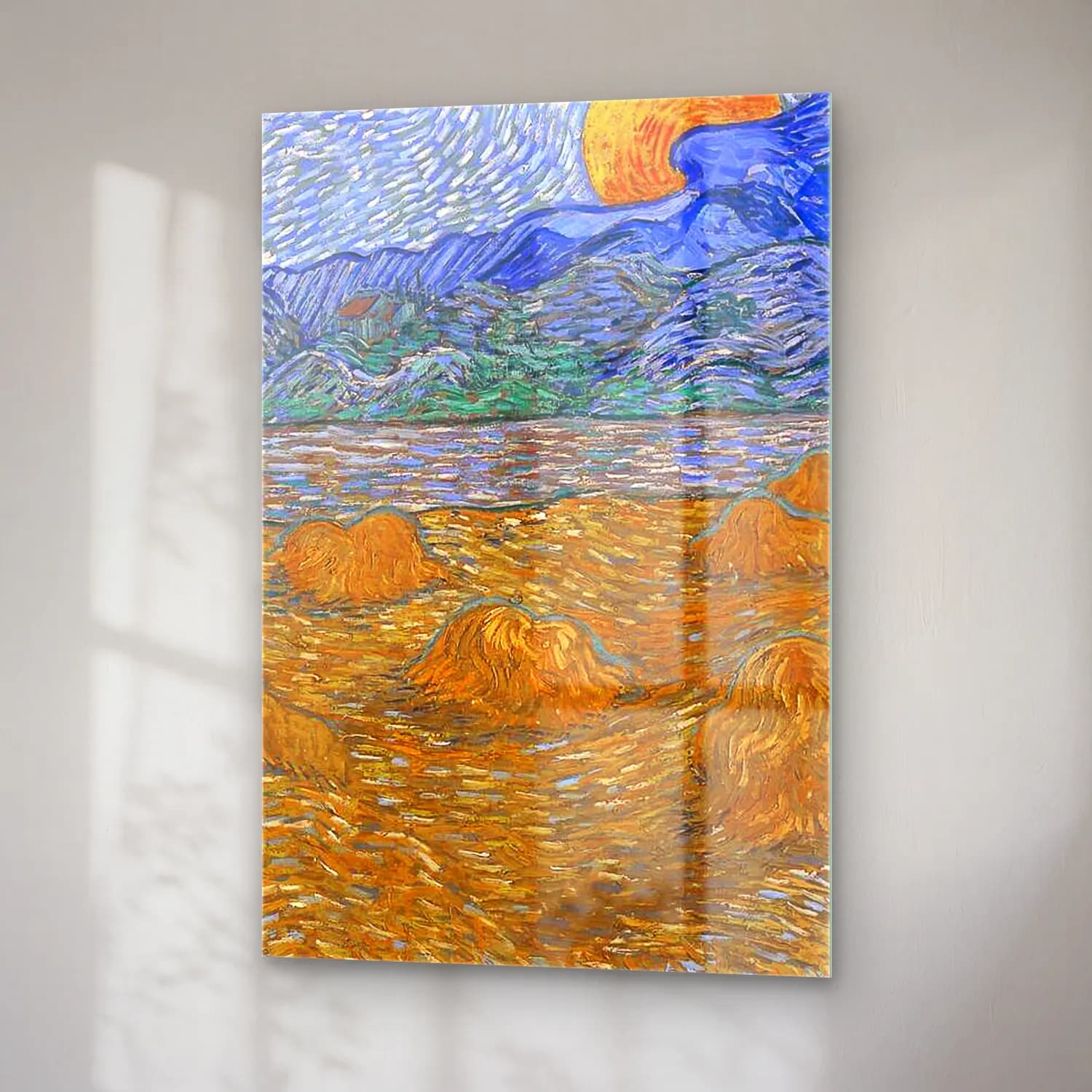 Vincent van Gogh – Landscape with Wheat Sheaves and Rising Moon cam tablo — sağ açıdan görünüm