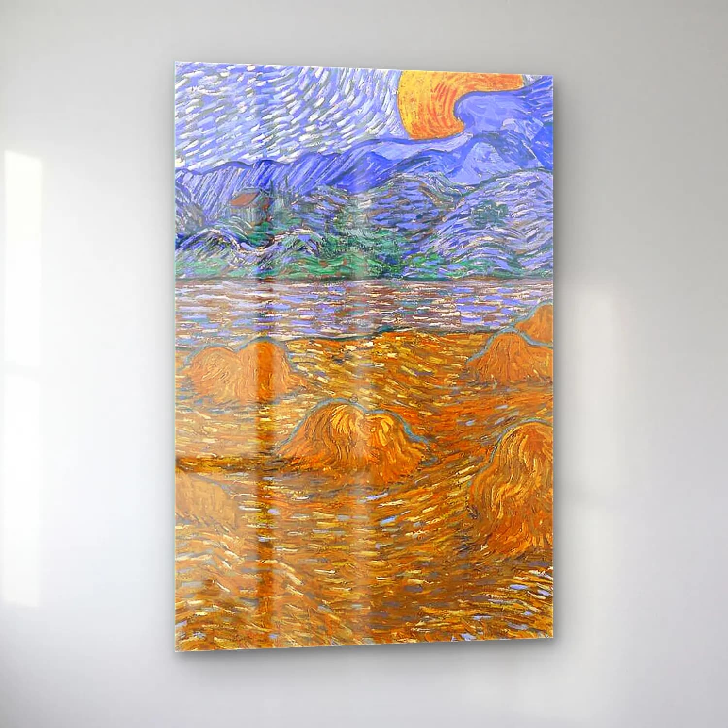 Vincent van Gogh – Landscape with Wheat Sheaves and Rising Moon cam tablo — sol açıdan görünüm