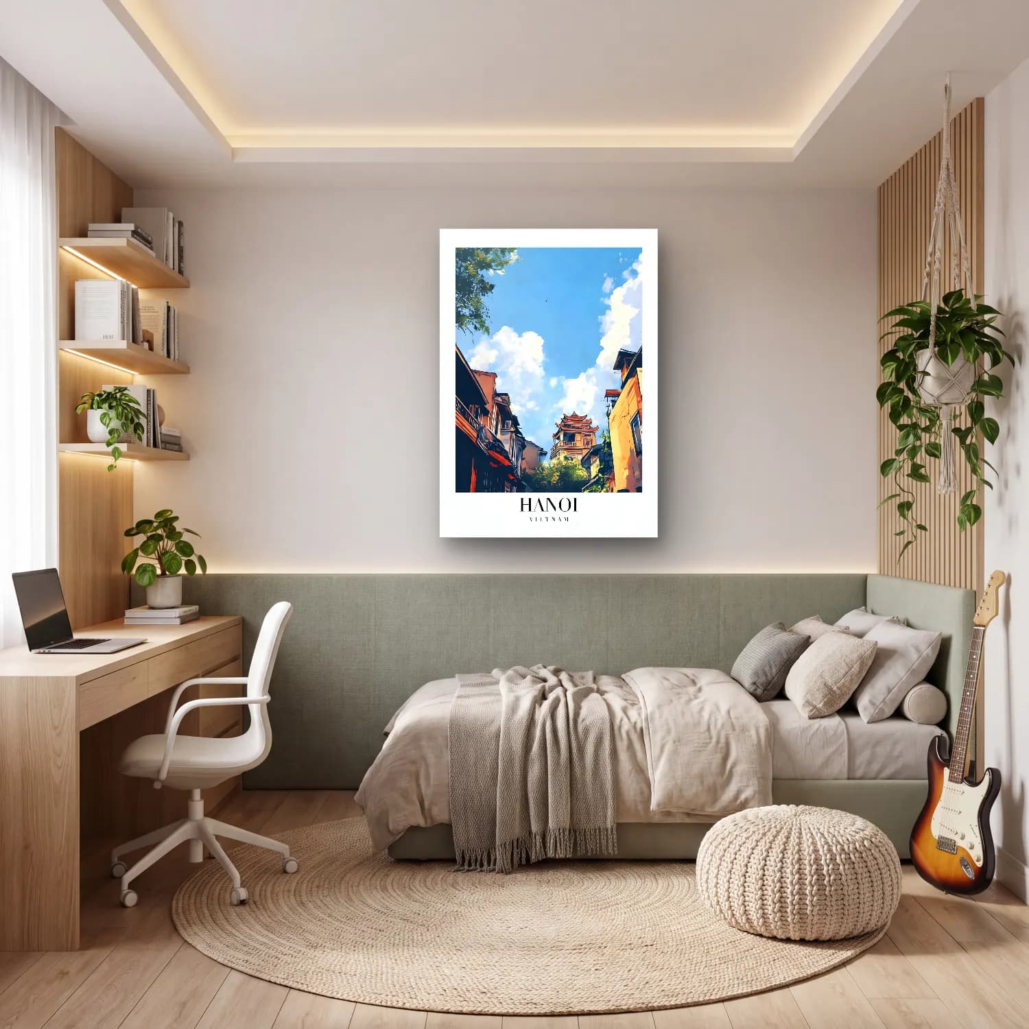 Suluboya Köy Sokağı – Turuncu Tonlar cam tablo — genç odasında