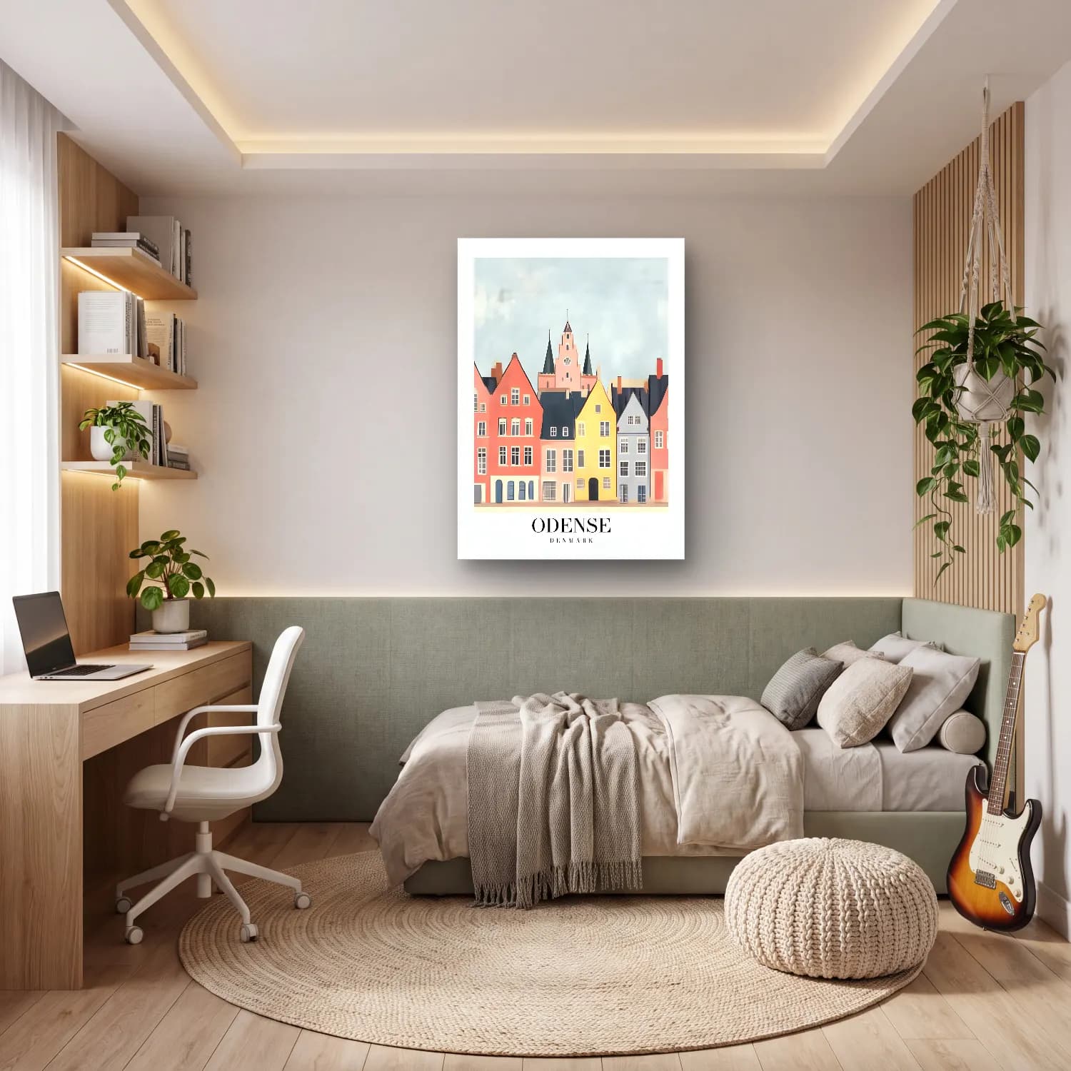 Pastel Köy Sokağı No. 13 cam tablo — genç odasında