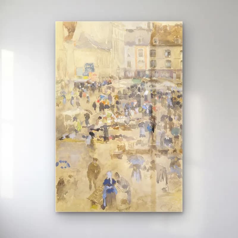 James McNeill Whistler – Variations in Violet and Grey—Market Place, Dieppe cam tablo — James McNeill Whistler – Variations in Violet and Grey—Market Place, Dieppe — suluboya kalabalık cadde