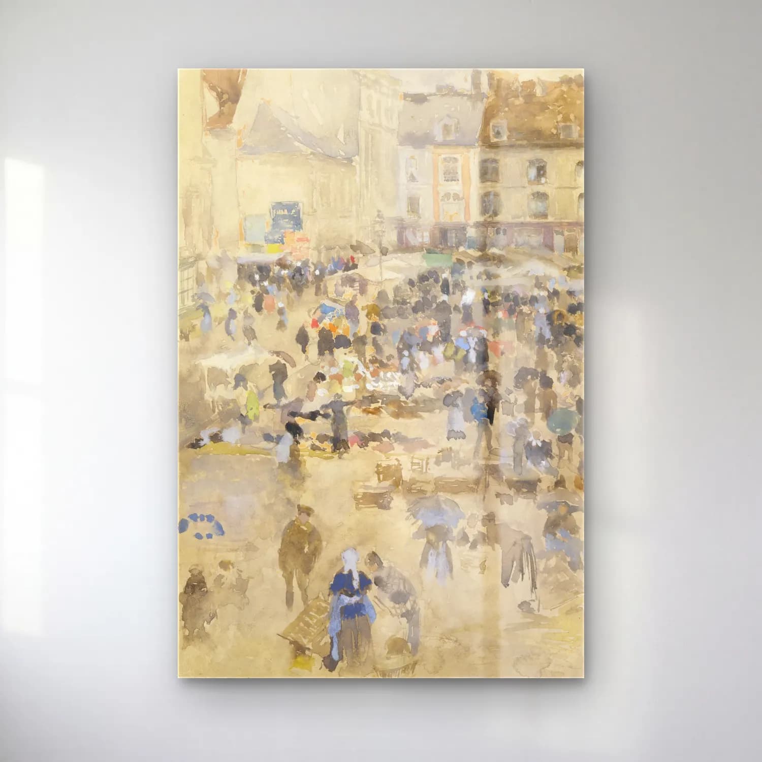 James McNeill Whistler – Variations in Violet and Grey—Market Place, Dieppe cam tablo — James McNeill Whistler – Variations in Violet and Grey—Market Place, Dieppe — suluboya kalabalık cadde