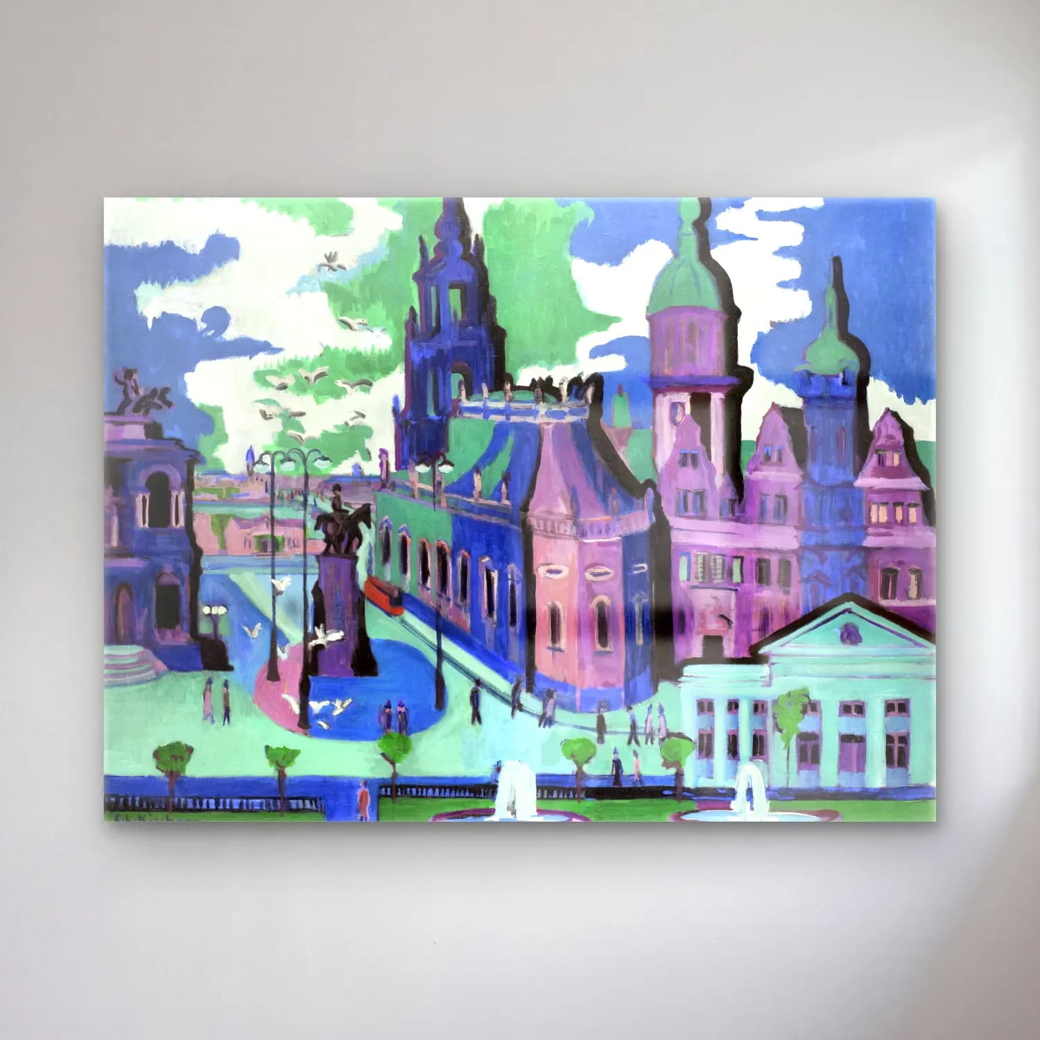 Ludwig Kirchner – View of Dresden Schlossplatz Ernst cam tablo — Ludwig Kirchner – View of Dresden Schlossplatz Ernst — yağlı boya katedral