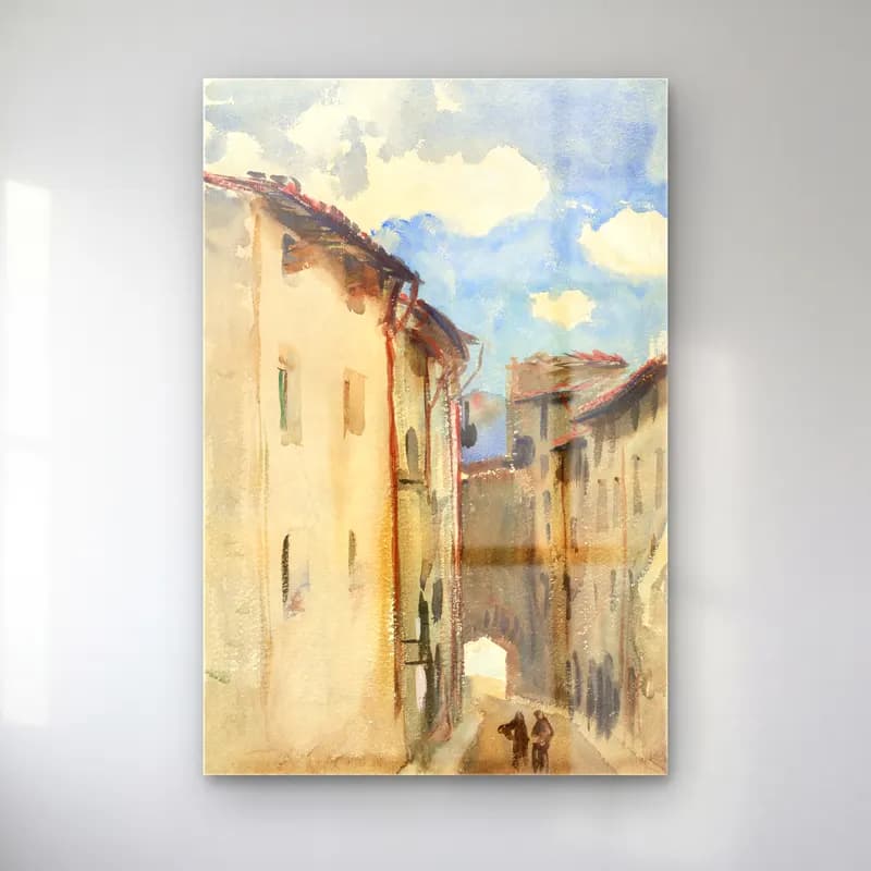 John Singer Sargent – Camprodon, Spain (ca. 1892) cam tablo — John Singer Sargent – Camprodon, Spain (ca. 1892) — suluboya köy sokağı