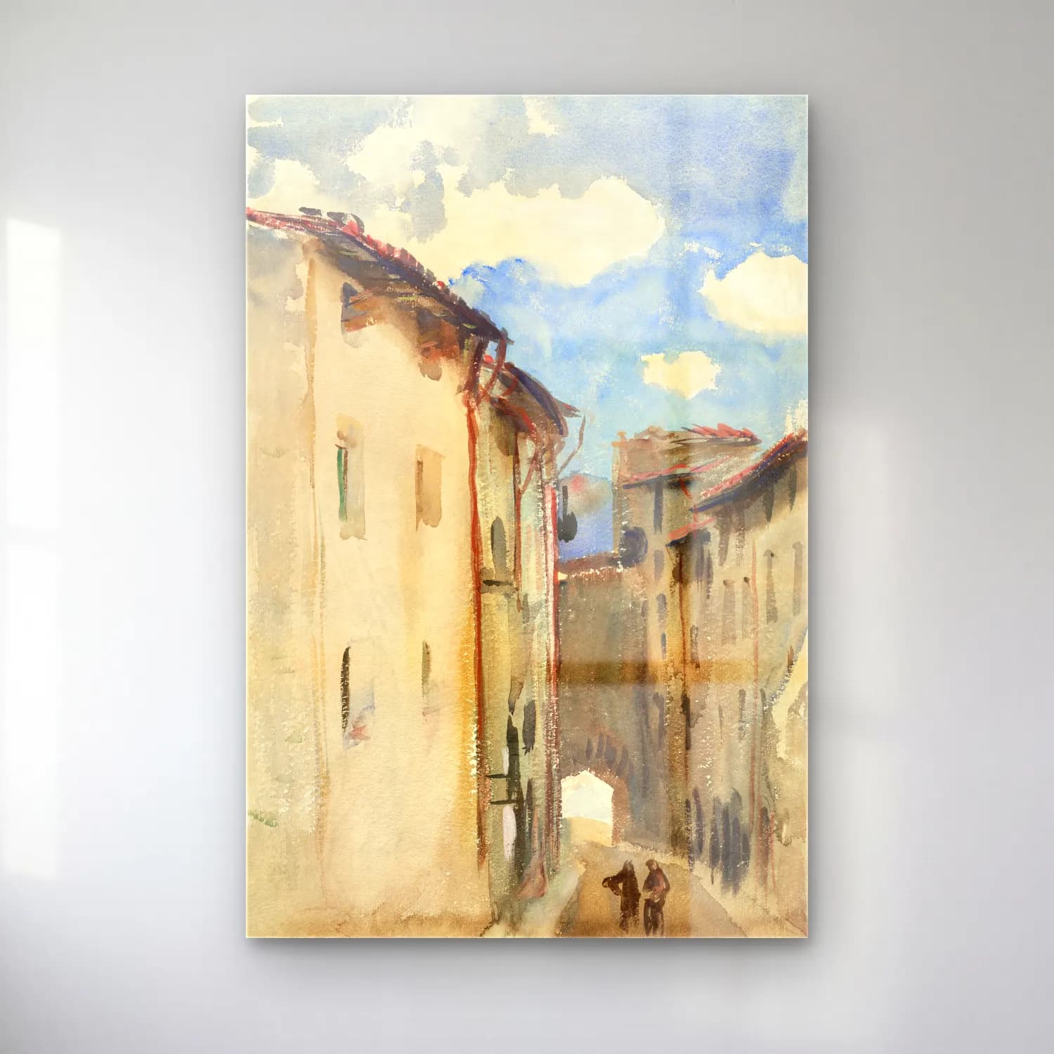 John Singer Sargent – Camprodon, Spain (ca. 1892) cam tablo — John Singer Sargent – Camprodon, Spain (ca. 1892) — suluboya köy sokağı
