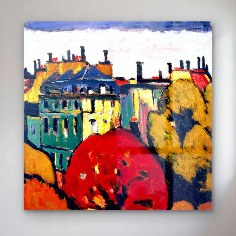 Lyman Sayen – Landscape, Paris Henry cam tablo — Lyman Sayen – Landscape, Paris Henry — empresyonist köy sokağı
