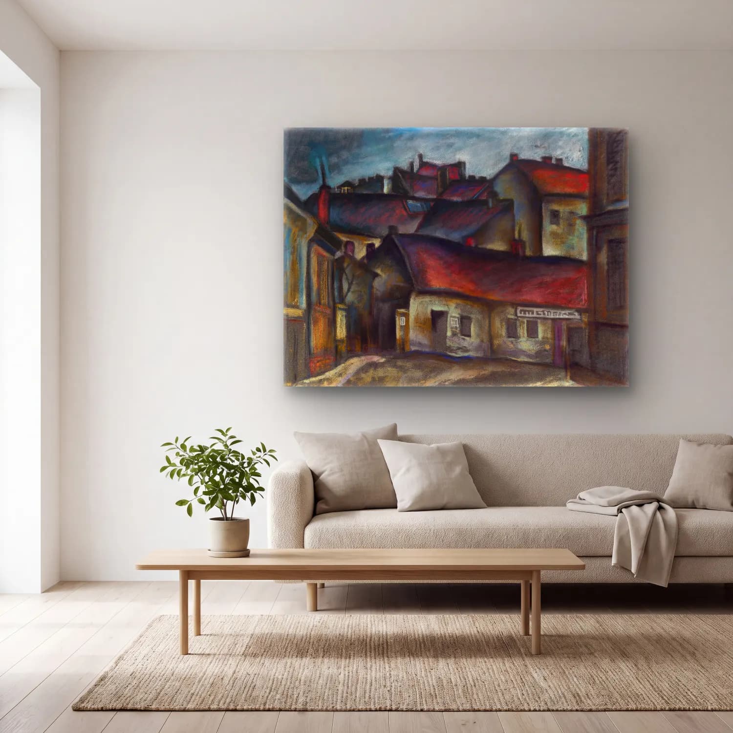 Konštantín Bauer – The outskirts of the city cam tablo — açık renk salonda