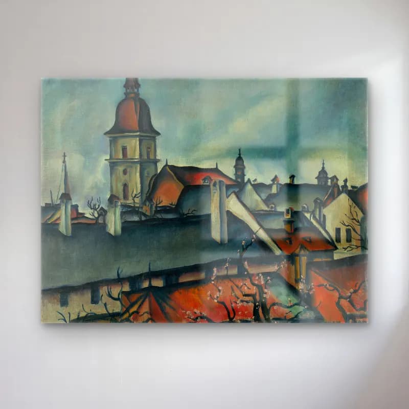 Konštantín Bauer – View of košice cam tablo — Konštantín Bauer – View of košice — yağlı boya katedral