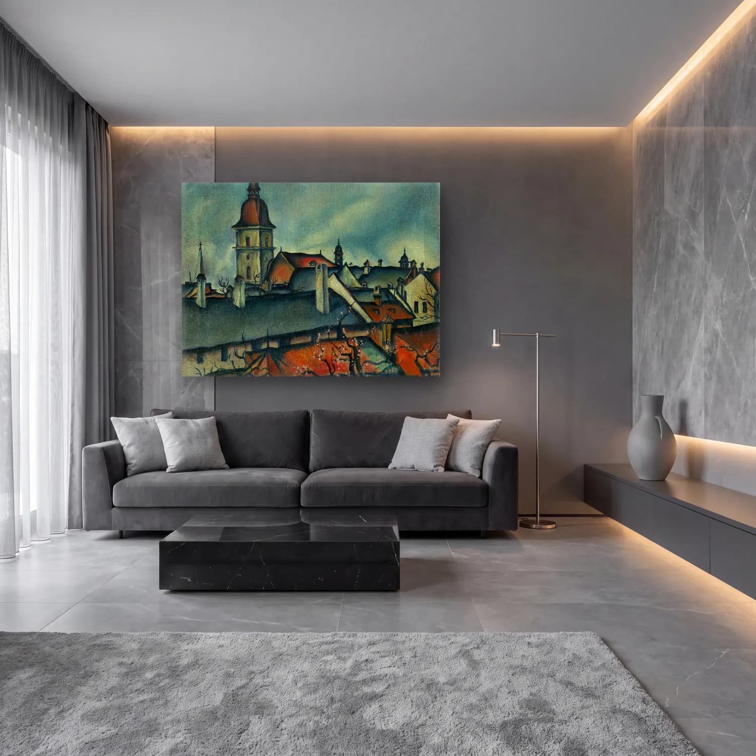 Konštantín Bauer – View of košice cam tablo — lüks salon duvarında