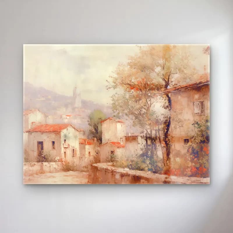 Suluboya Köy Sokağı No. 22 cam tablo — Suluboya Köy Sokağı No. 22 — suluboya köy sokağı