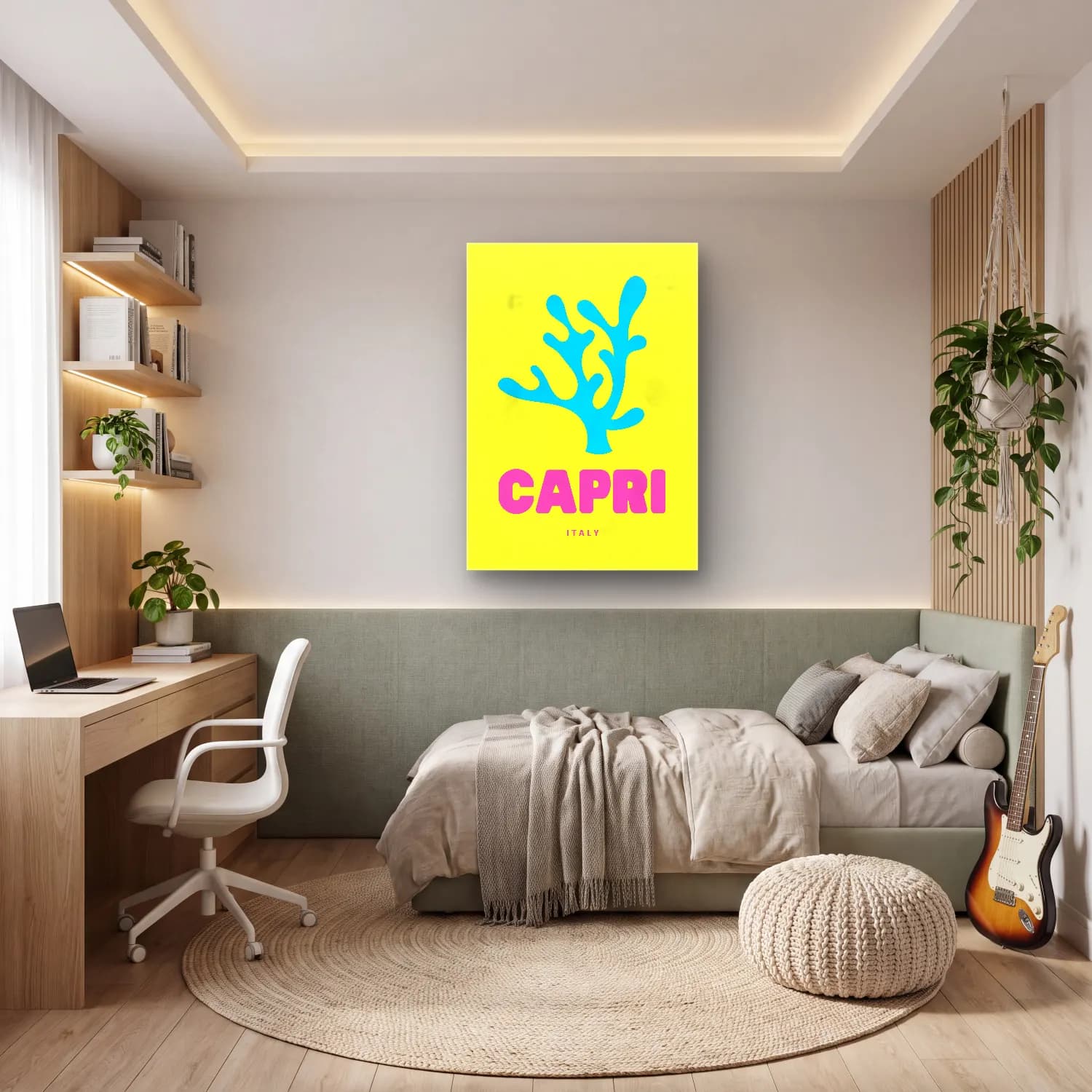 Pastel Yengeç – Sarı Tonlar cam tablo — genç odasında