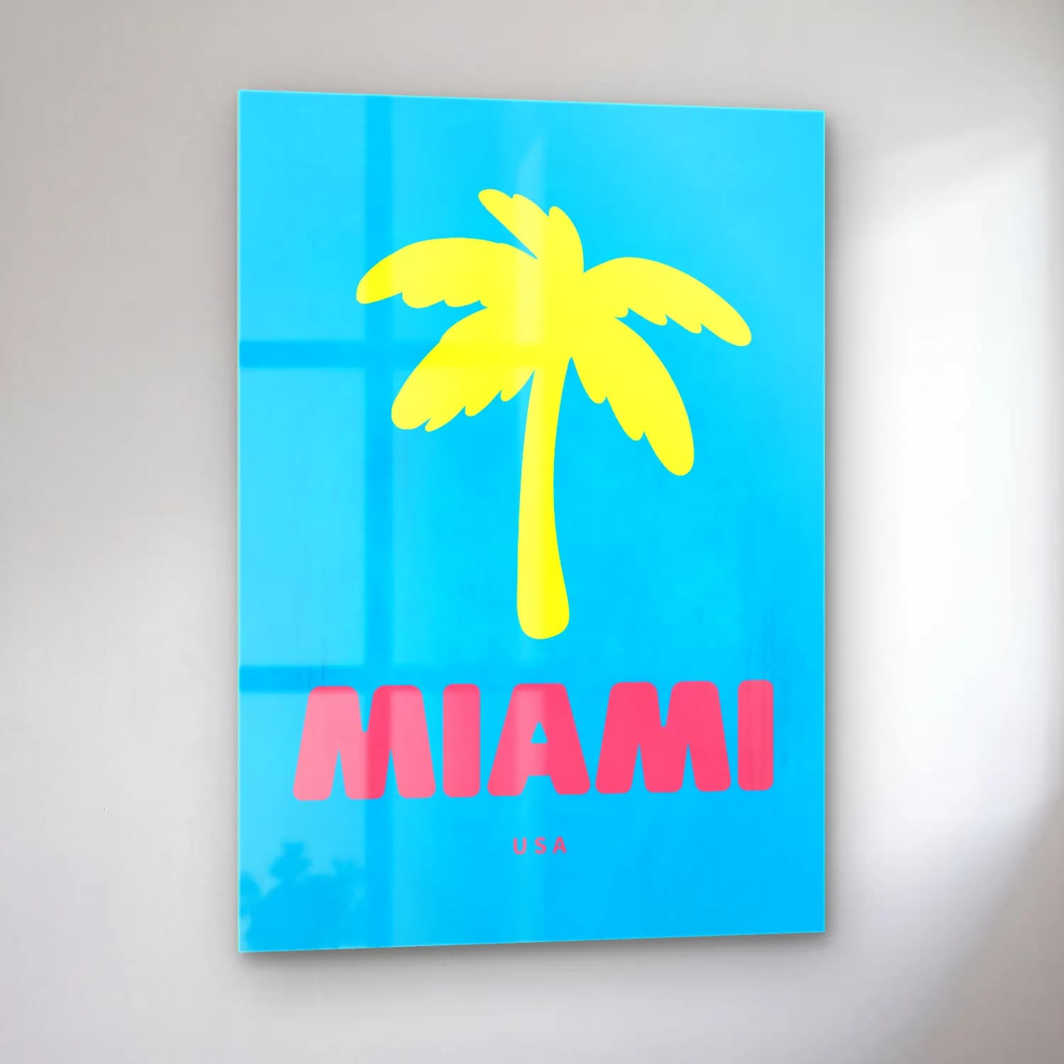 Pop Art Palmiyeli Tropik Sahil – Turkuaz Tonlar cam tablo — sol açıdan görünüm