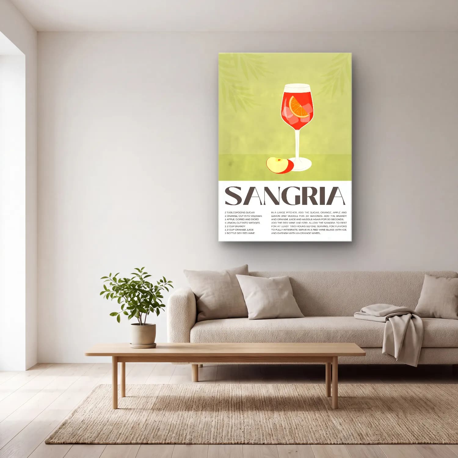 Vintage Poster Kokteyl No. 20 cam tablo — açık renk salonda