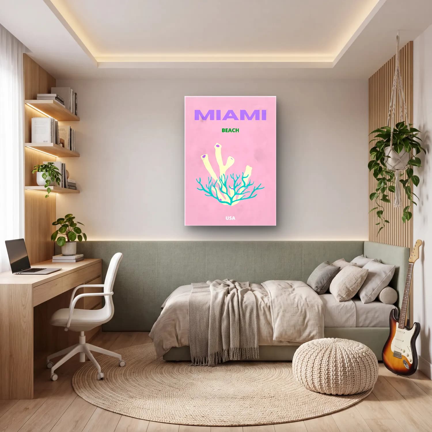 Pastel Dalgalı Sahil No. 16 cam tablo — genç odasında