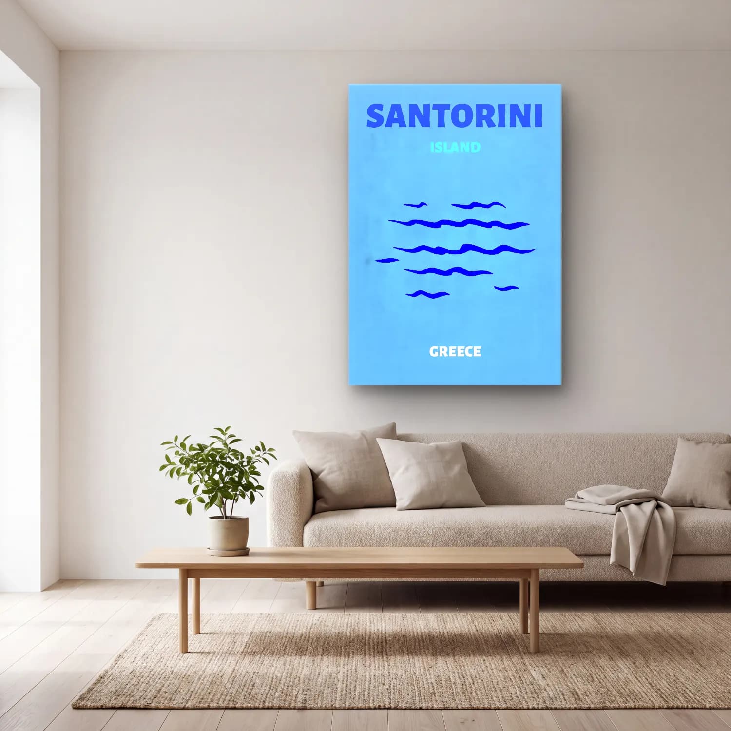 Çizgi Sanatı Sörf No. 6 cam tablo — açık renk salonda