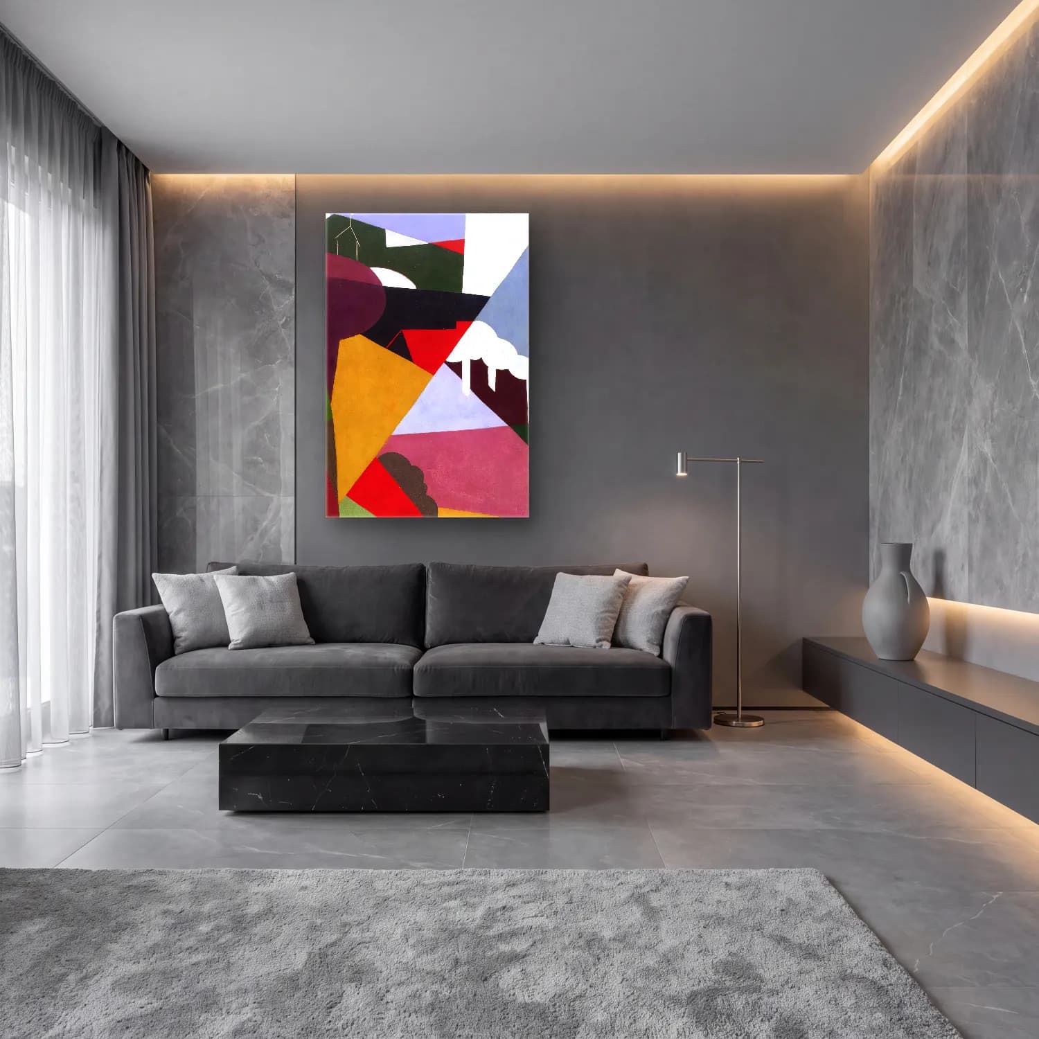 Georges Valmier – Landscape la ciotat – Siyah Beyaz Tonlar cam tablo — lüks salon duvarında