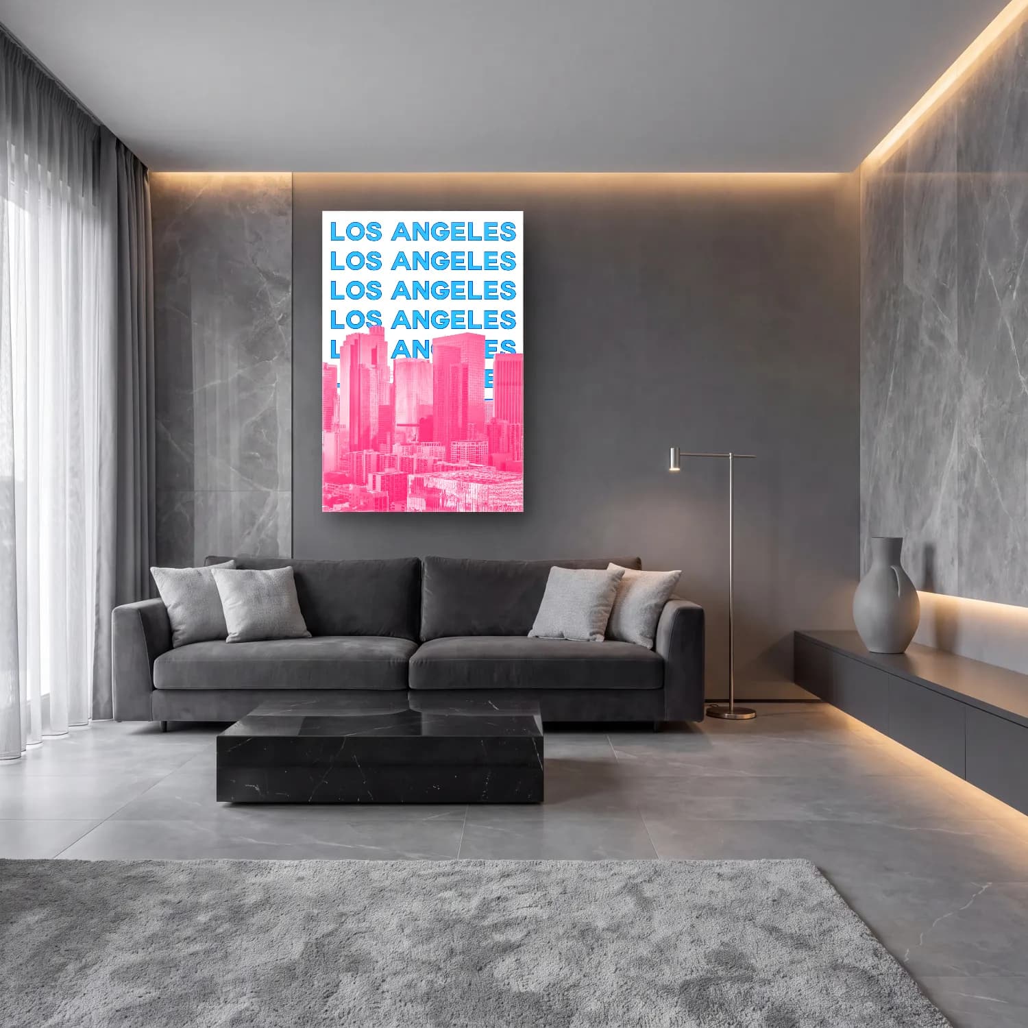 Pastel Gece Şehir No. 4 cam tablo — lüks salon duvarında