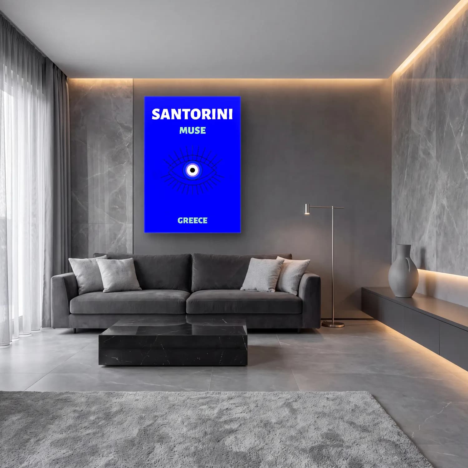 Bauhaus Süsenler No. 2 cam tablo — lüks salon duvarında