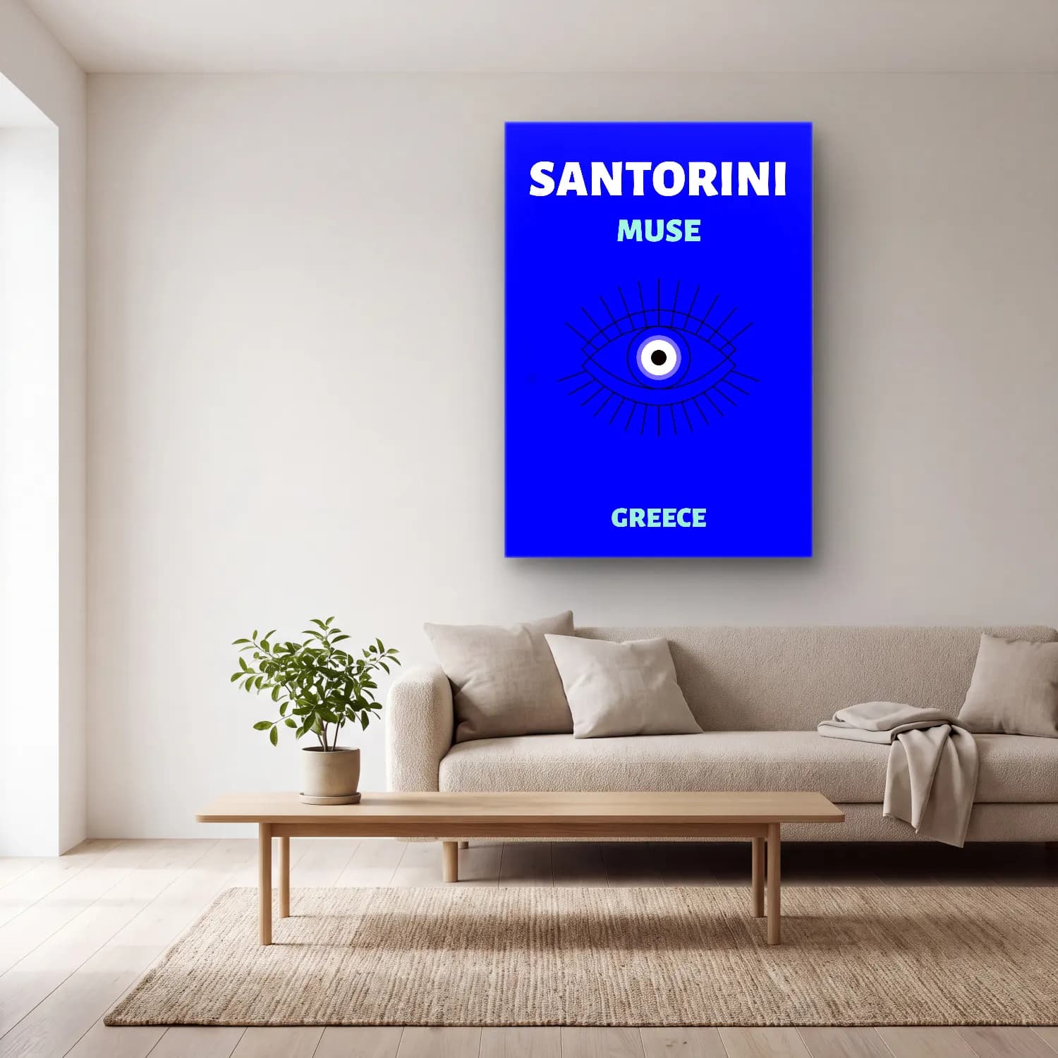 Bauhaus Süsenler No. 2 cam tablo — açık renk salonda