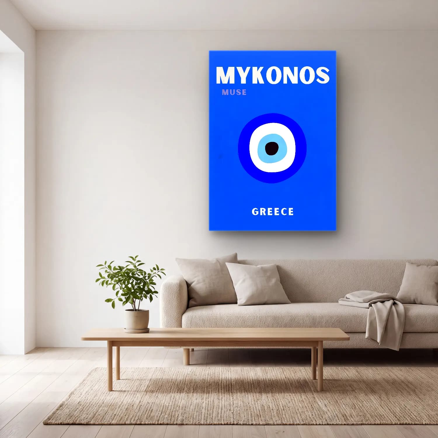Bauhaus Süsenler No. 3 cam tablo — açık renk salonda