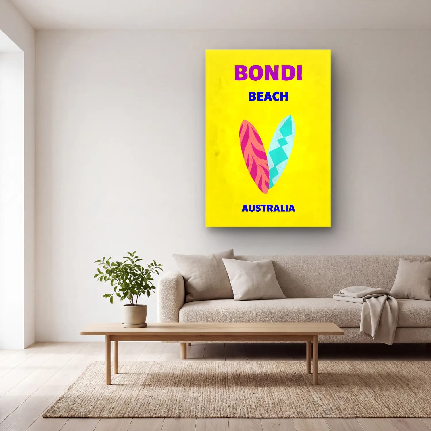 Boho Sörf – Sarı Tonlar cam tablo — açık renk salonda