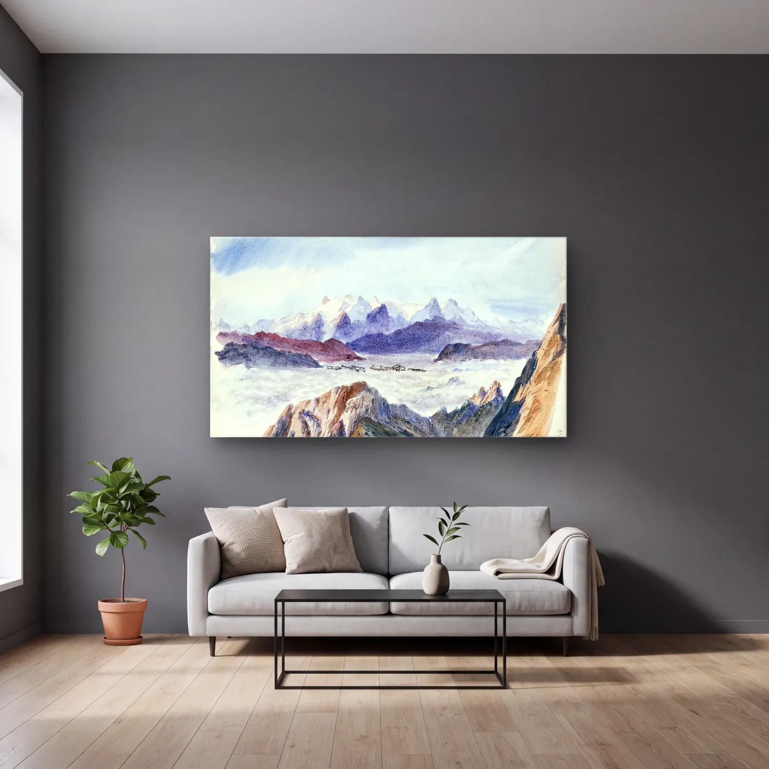 John Singer Sargent – Iselle from Mount Pilatus from Splendid Mountain… cam tablo — gri duvarlı salonda