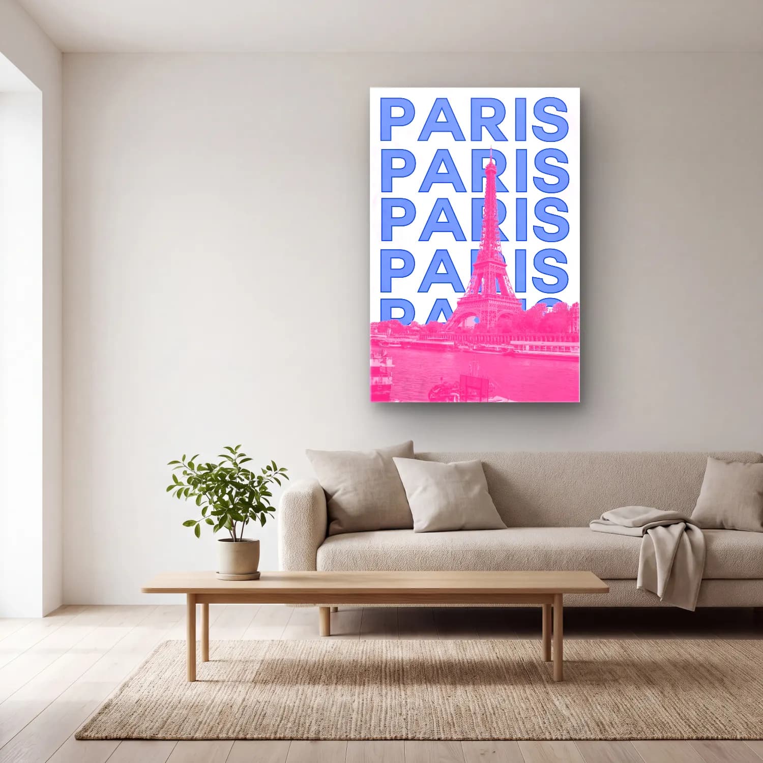 Pastel Paris ve Eyfel Kulesi No. 6 cam tablo — açık renk salonda