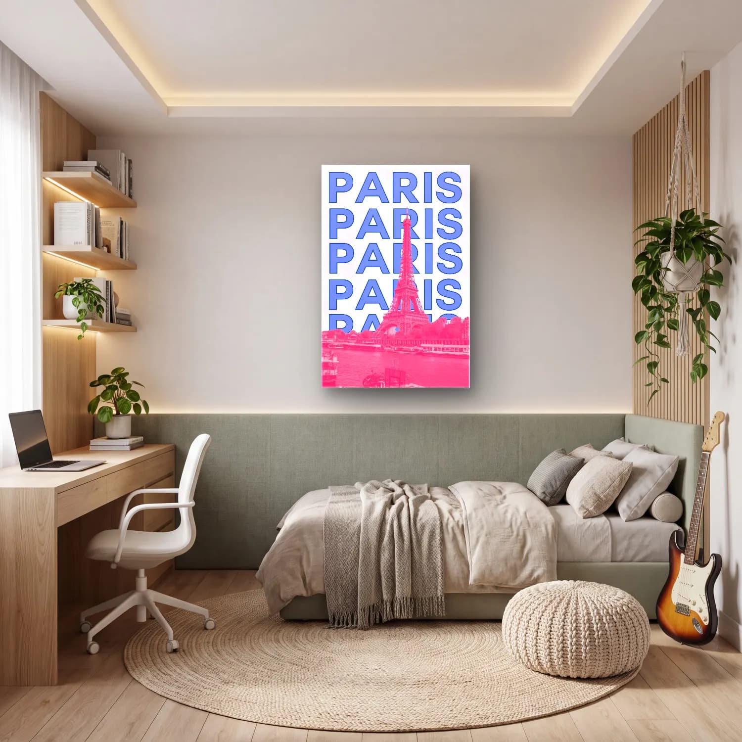 Pastel Paris ve Eyfel Kulesi No. 6 cam tablo — genç odasında