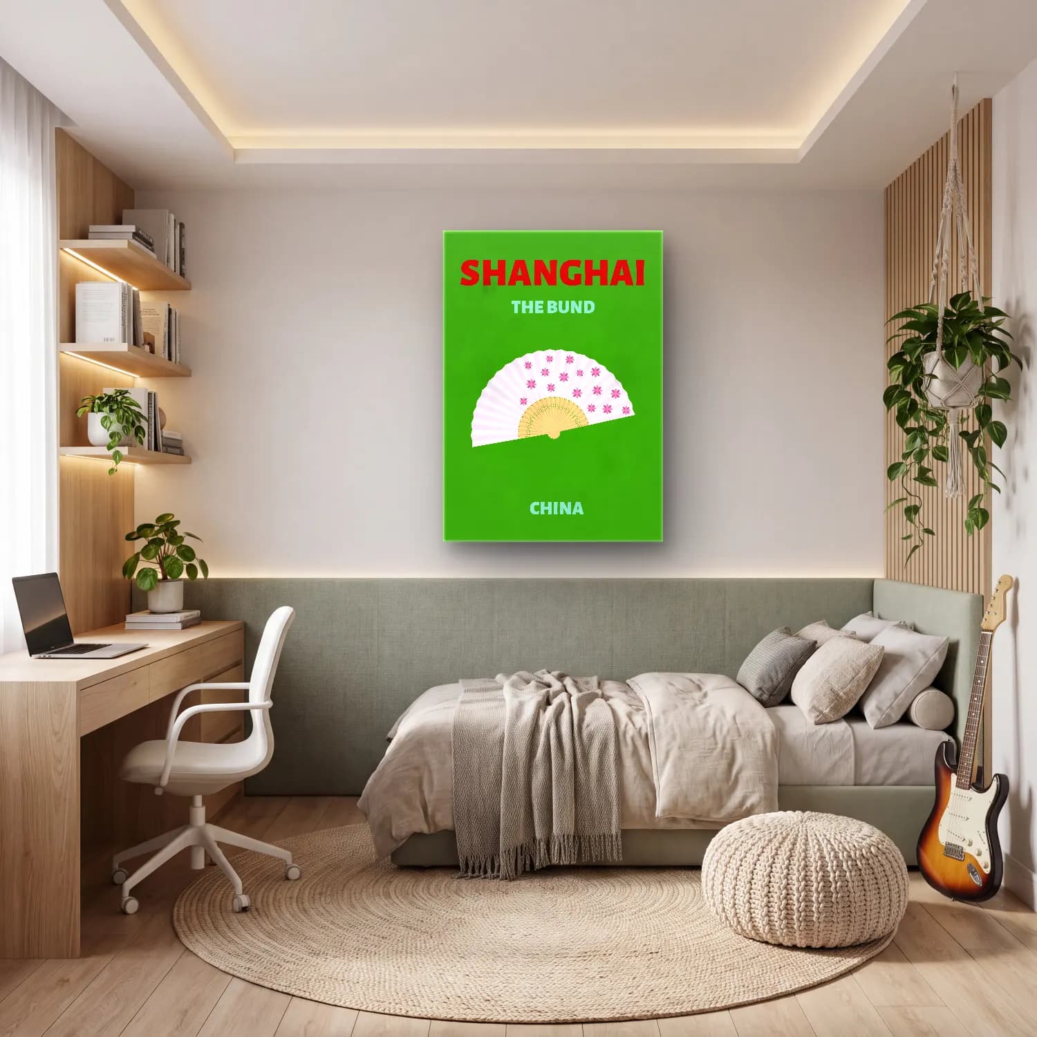 Vintage Poster Fiyonk – Yeşil Tonlar cam tablo — genç odasında