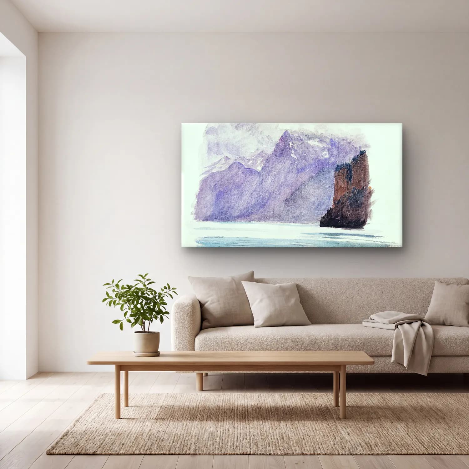 John Singer Sargent – Mountain Lake from Switzerland cam tablo — açık renk salonda