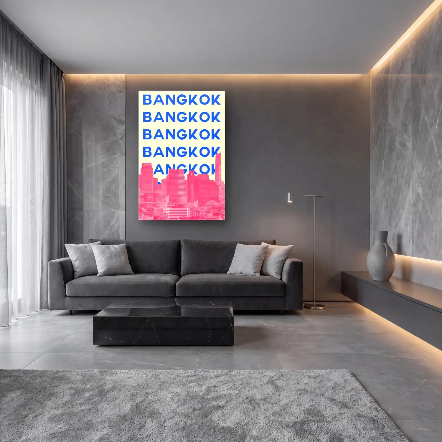 Bauhaus Yazılı Tasarım No. 24 cam tablo — lüks salon duvarında