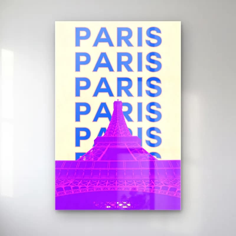 Vintage Poster Paris ve Eyfel Kulesi – Mor Tonlar cam tablo — Vintage Poster Paris ve Eyfel Kulesi – Mor Tonlar — vintage poster paris ve eyfel kulesi
