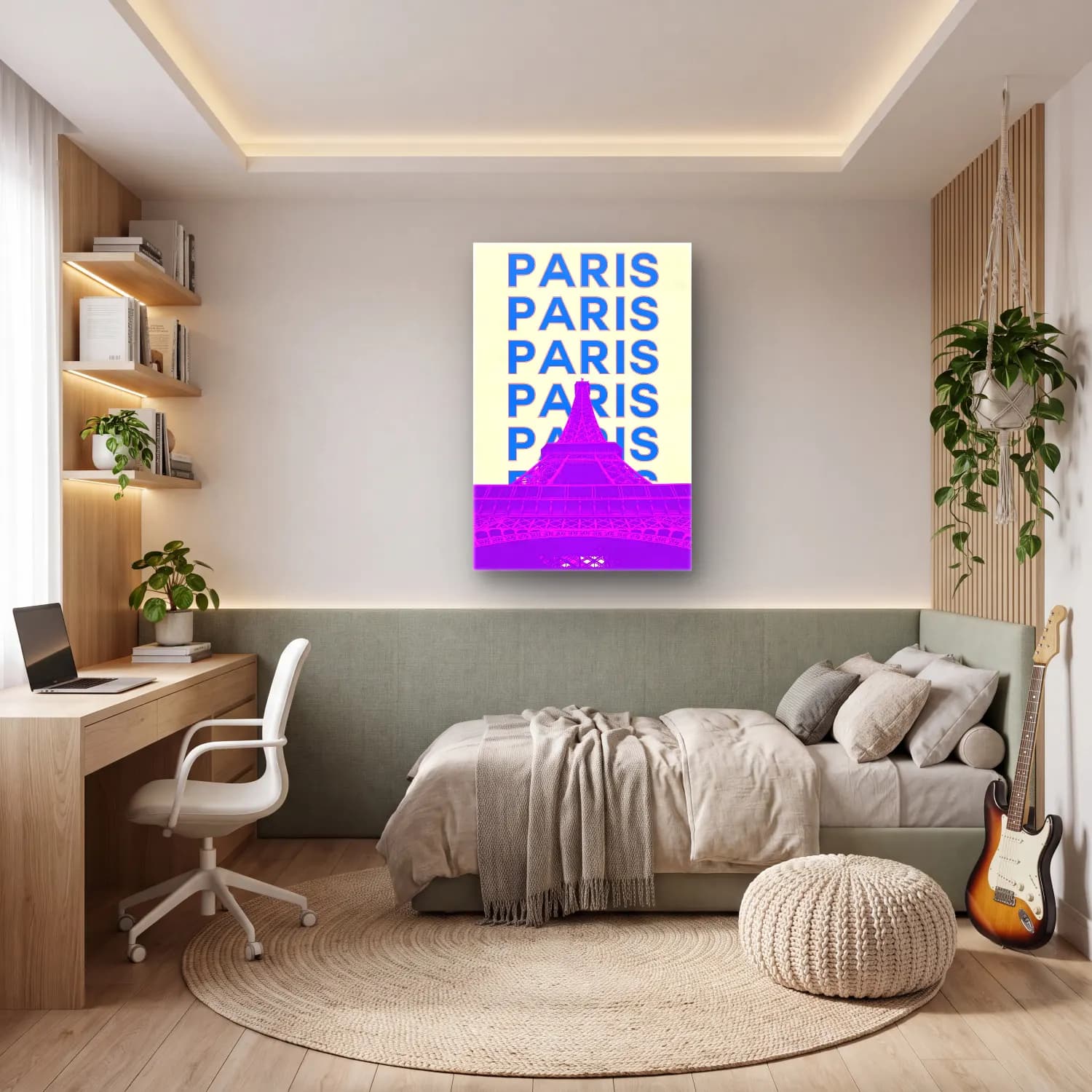 Vintage Poster Paris ve Eyfel Kulesi – Mor Tonlar cam tablo — genç odasında