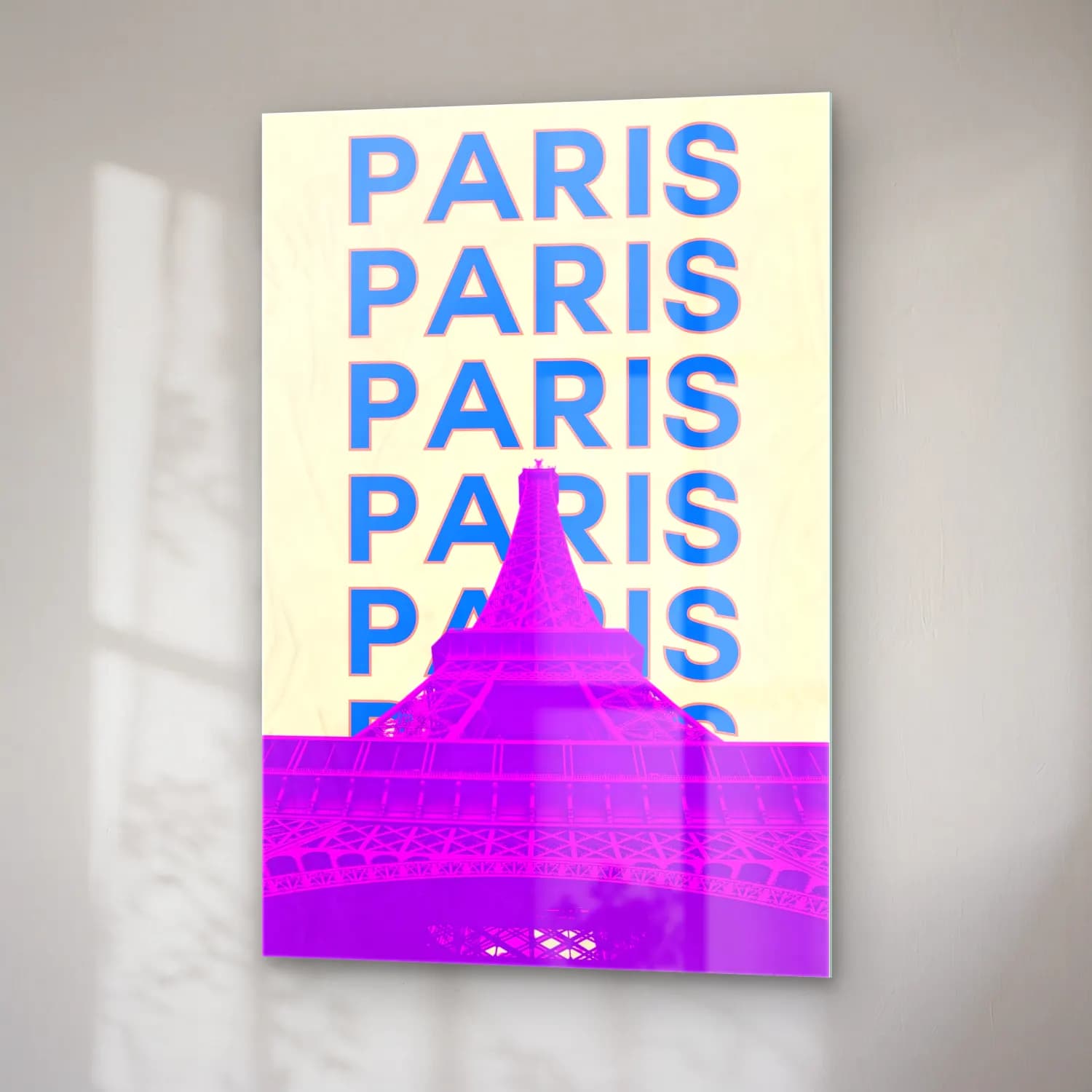 Vintage Poster Paris ve Eyfel Kulesi – Mor Tonlar cam tablo — sağ açıdan görünüm