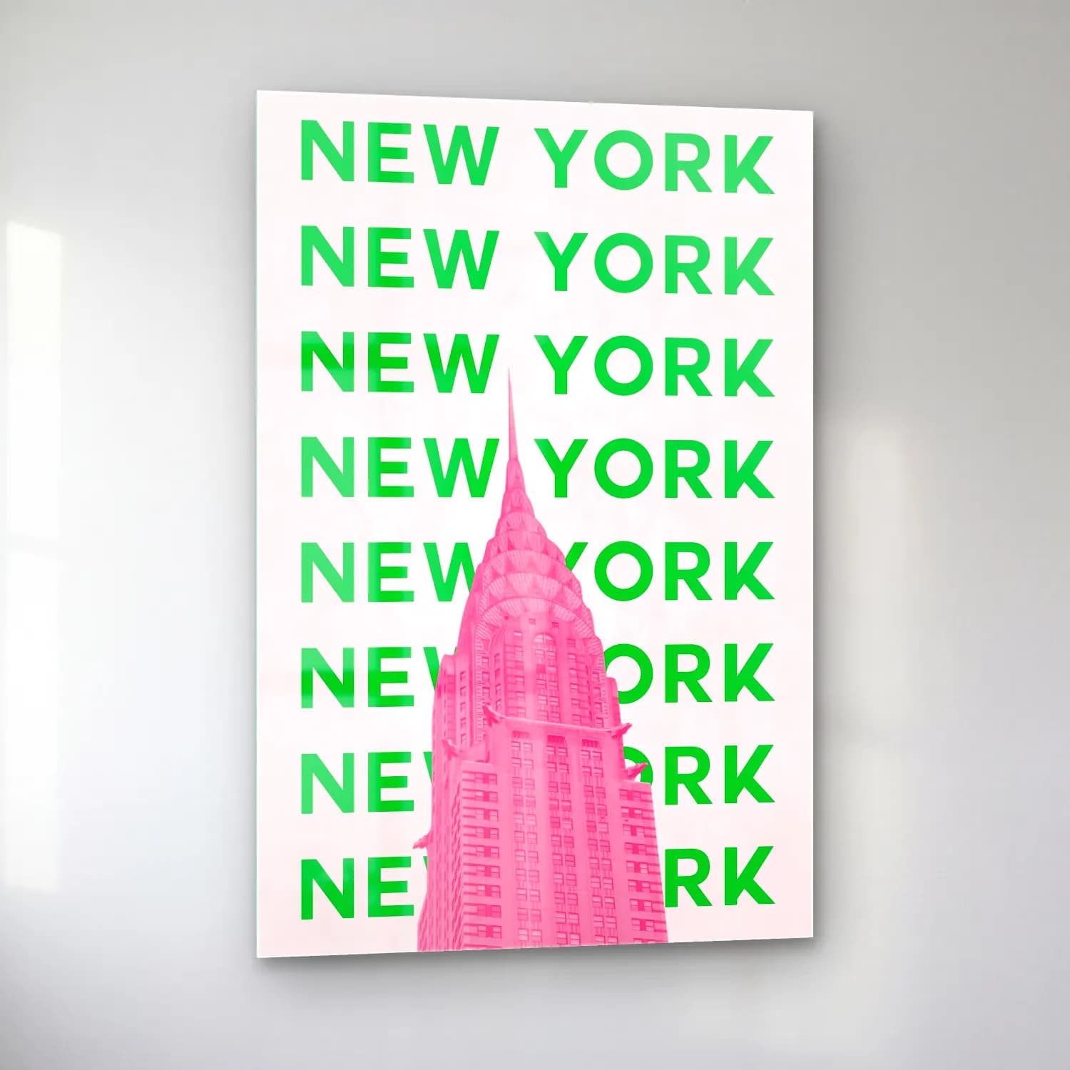 Pastel New York Silüeti No. 2 cam tablo — sol açıdan görünüm