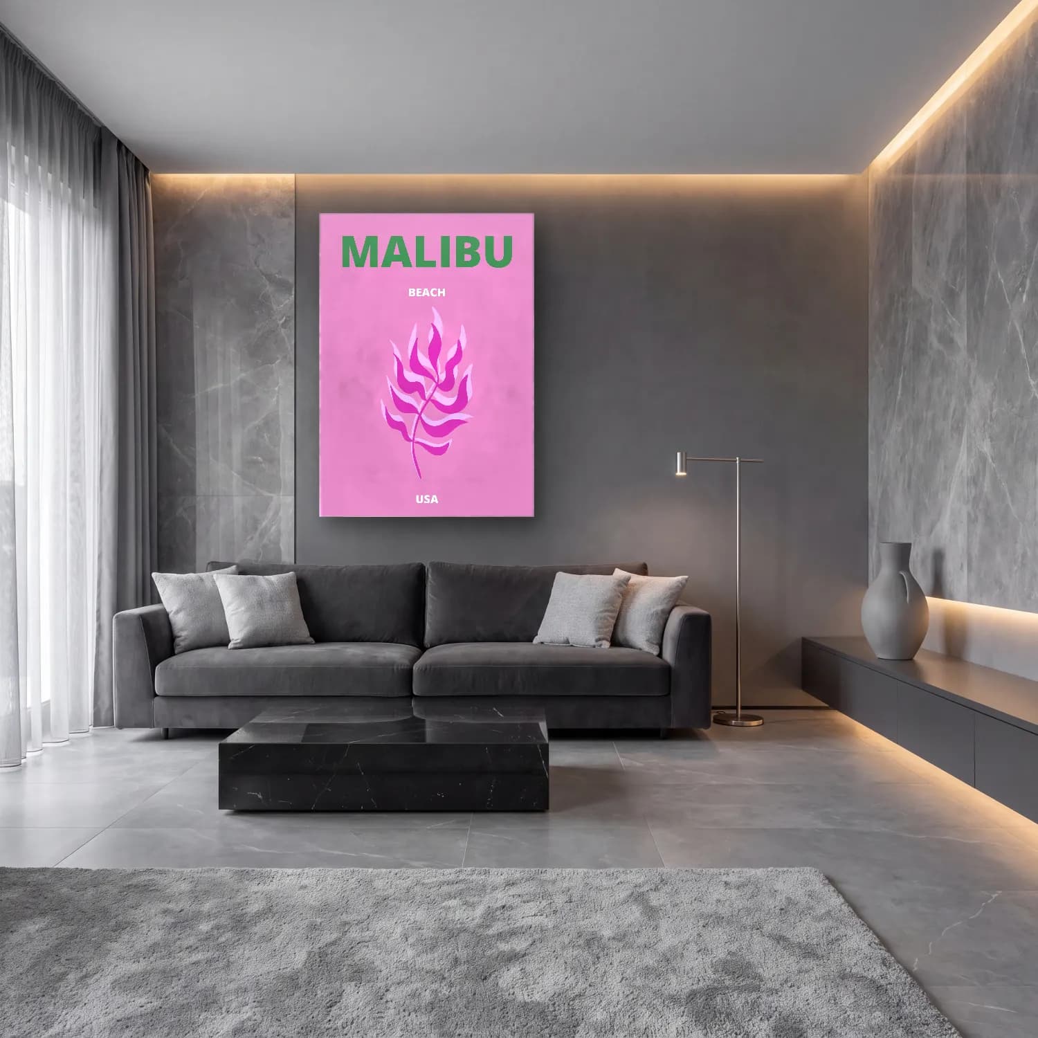 Pastel Dalgalı Sahil No. 19 cam tablo — lüks salon duvarında