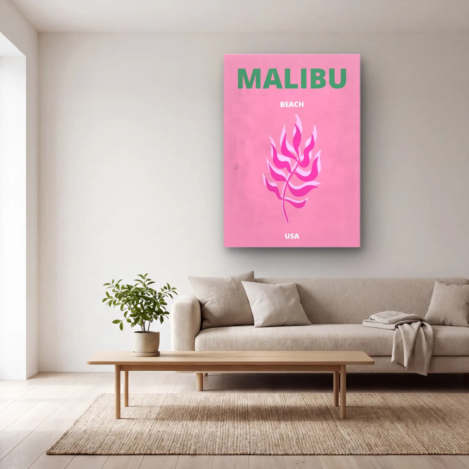 Pastel Dalgalı Sahil No. 19 cam tablo — açık renk salonda