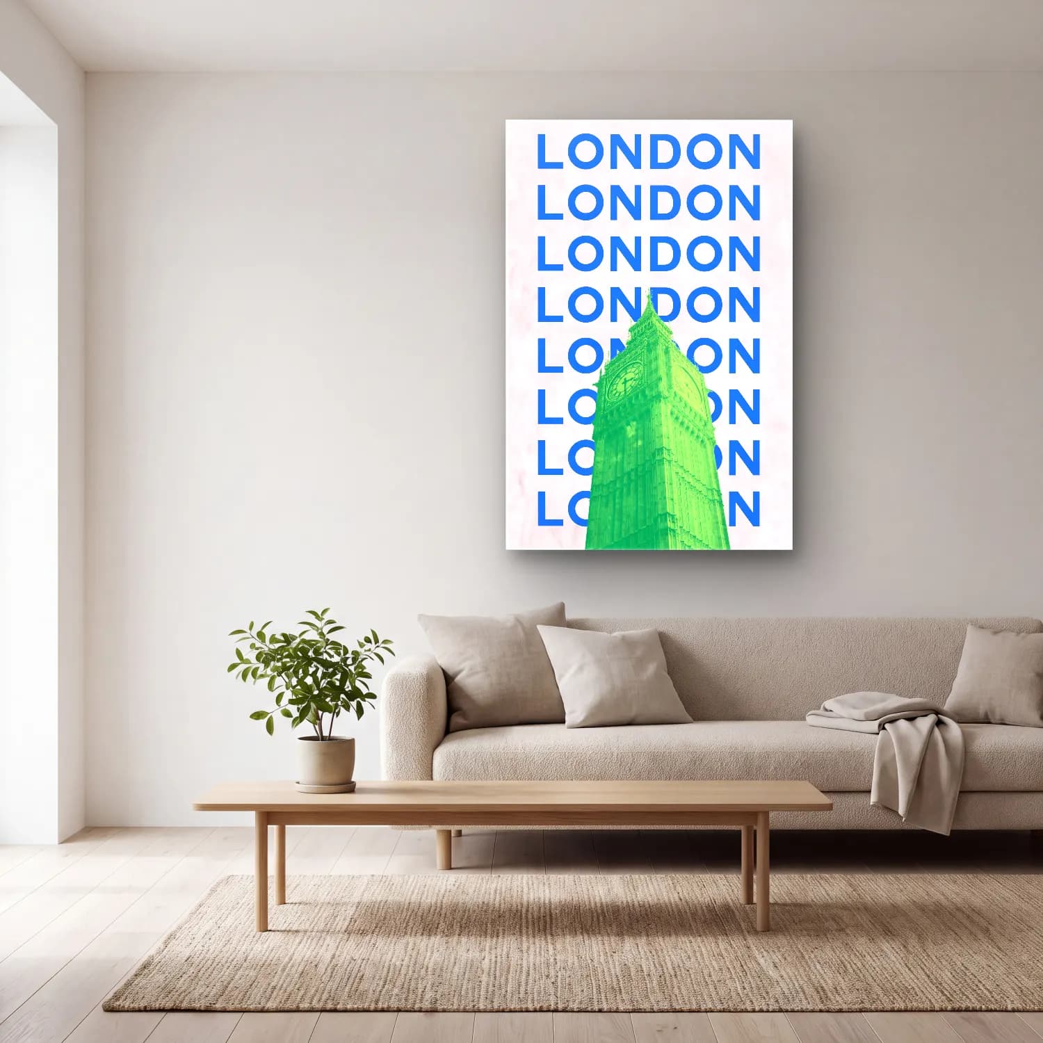 Pastel Londra No. 4 cam tablo — açık renk salonda