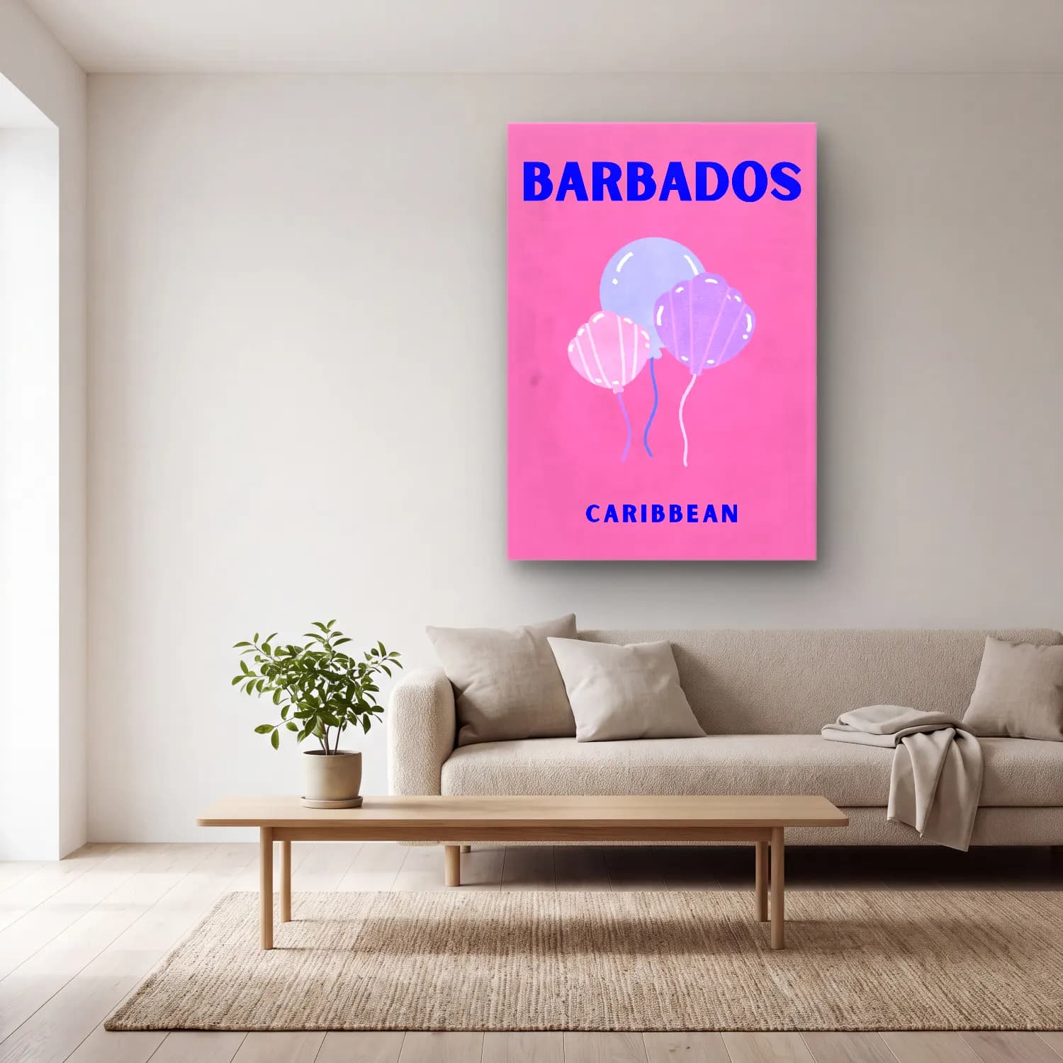 Bauhaus Sıcak Hava Balonu – Pembe Tonlar cam tablo — açık renk salonda